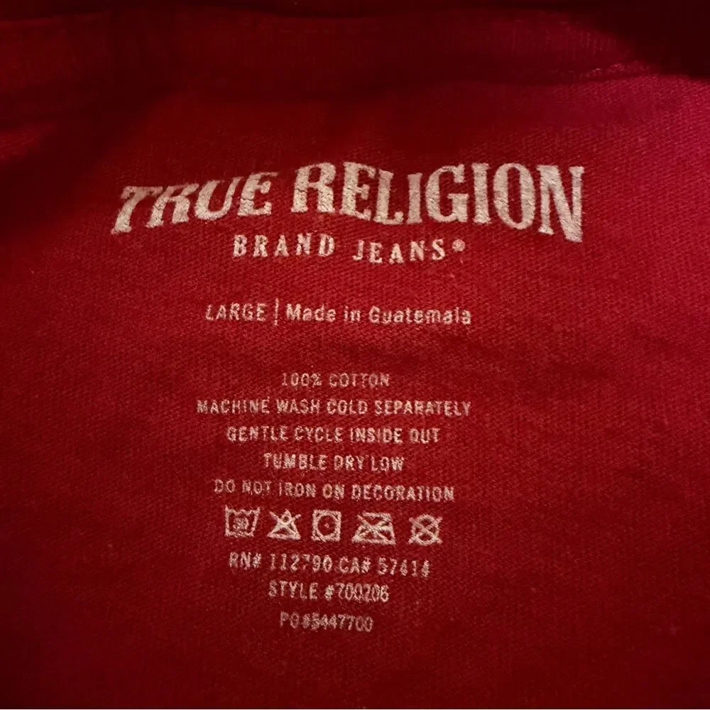 True Religion Streetwear Red Tee buddah on back. Size L
